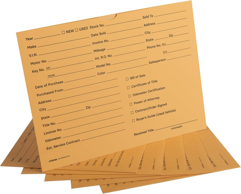 Heavy Duty Vehicle Deal Jackets for Car Dealerships – 100 Pack, 9X12