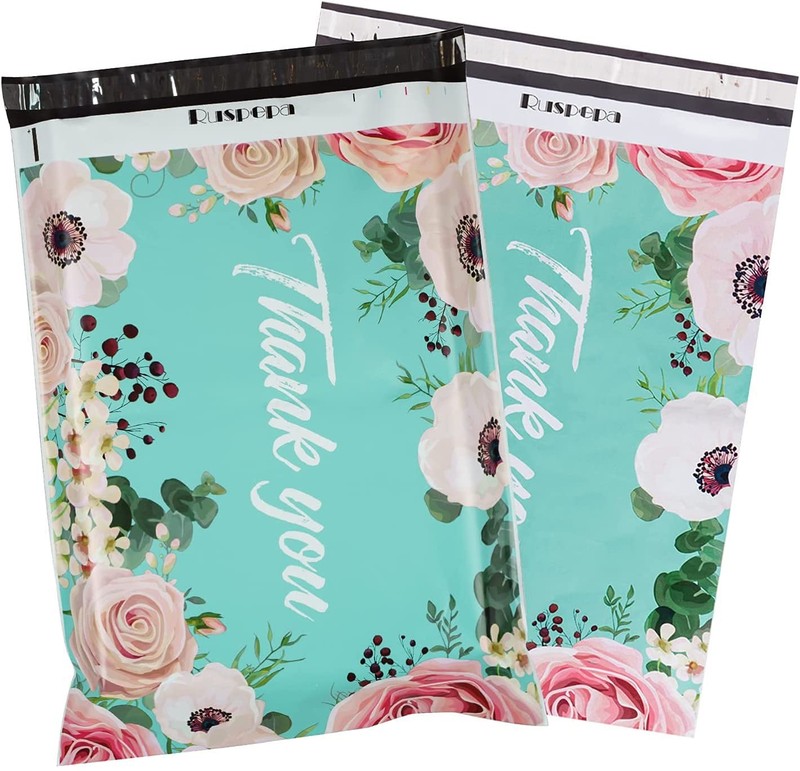 50 PCS Teal Flowers Poly Mailers 14.5×19 Inch Heavy Duty Self Seal 3 Mil Bags