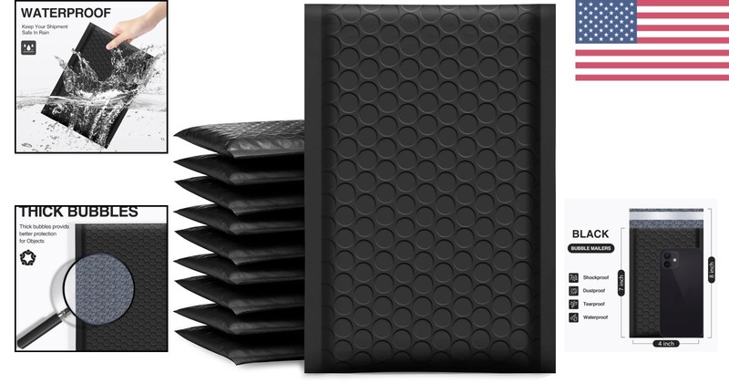 Opaque Black Bubble Mailers 4x8 Inch 100 Pack for Small Business Mailing gallery