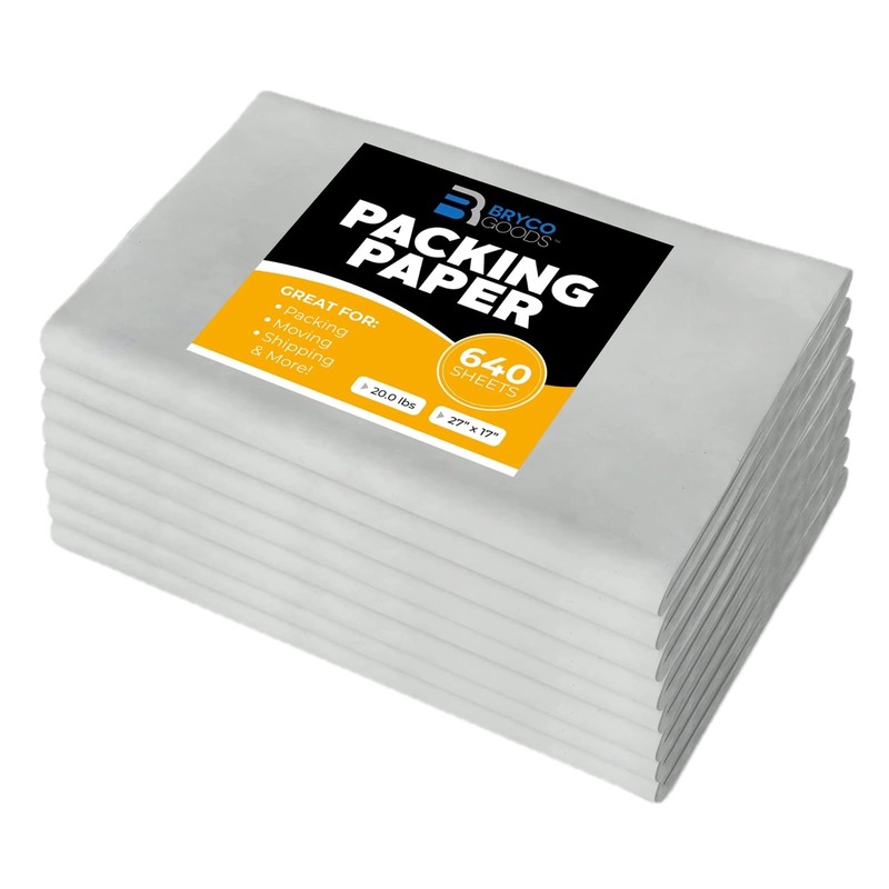 Bryco Goods Packing Paper Sheets for Moving | 27″ x 17″ (640 Sheets), White