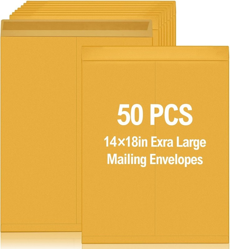 50 Pcs 14” X 18” Extra Large Mailing Envelopes 32Lb with Gummed Flaps, Catalog