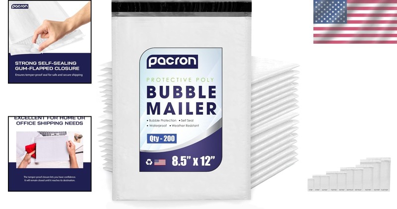 200-Pack Waterproof Poly Bubble Mailers 8.5x12 - Secure Shipping Envelopes gallery