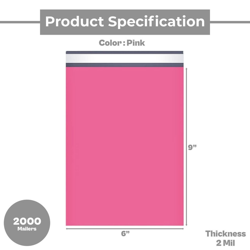 2000 6"x9" Pink Poly Mailers Shipping Bags Packaging Envelopes 2 Mil Polybag gallery