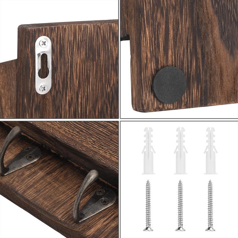 MOOACE Mail Organizer Wall Mount with Key Hooks, 2-Slot Wood Mail & Key Holder gallery