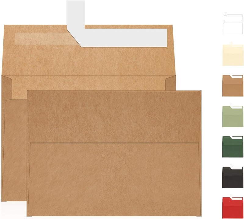 A7 Brown Kraft Envelopes Self Seal 100 Pack 120 GSM， Printable 5×7 Envelopes
