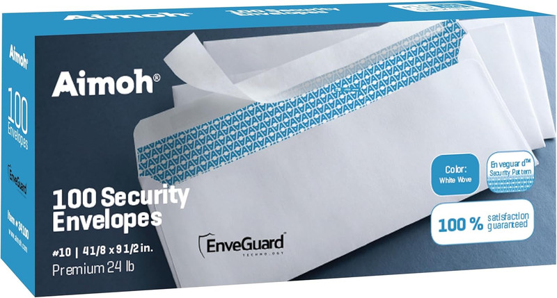 100#10 Security Self-Seal Envelopes, Windowless Design, Premium Security Tint Pa