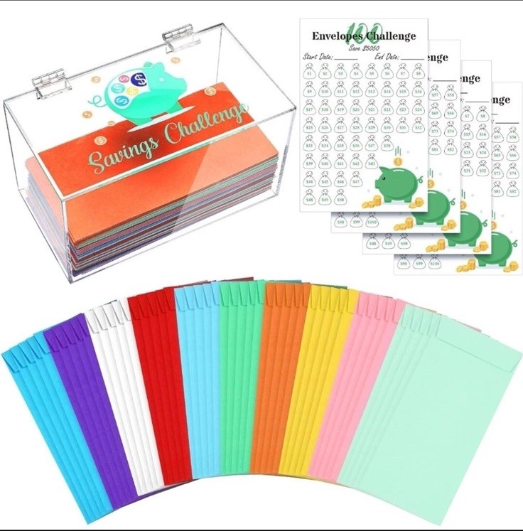 100 Envelope Money Saving Challenge Kit Money Challenge Envelopes & Clear Box