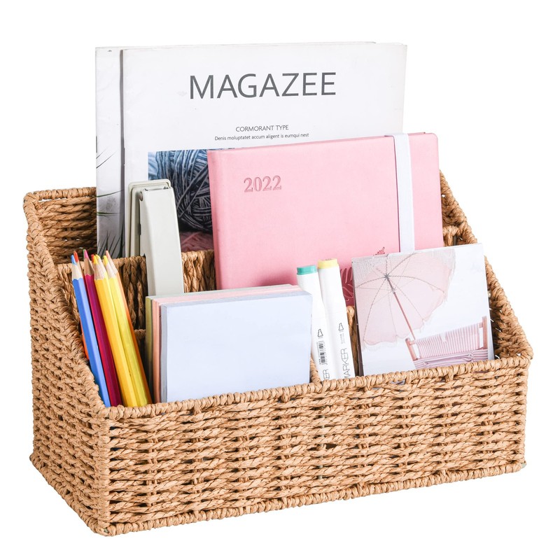 DINGTAI Woven Mail Organizer Countertop, 12 Inch 12.5 x 5.48 x 7.63″, Natural