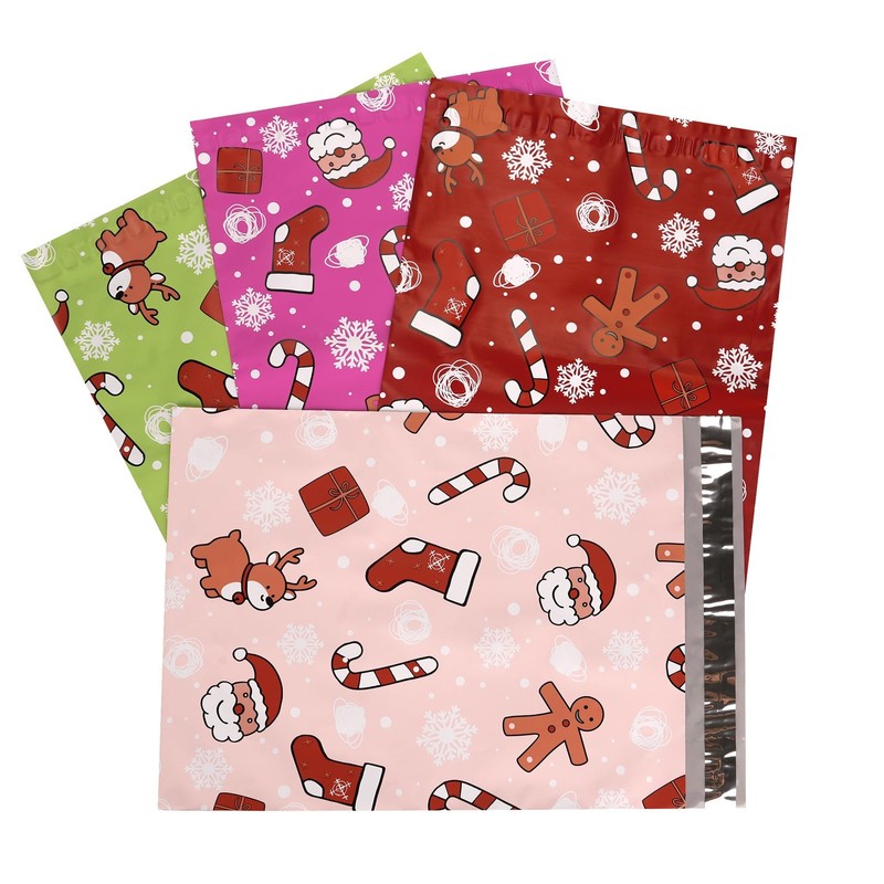 100 Mixed Color Christmas Poly Mailers 10×13″ – Waterproof Tear-Resistant Bags