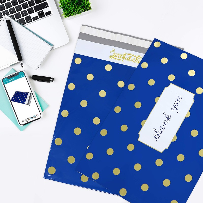 - 10X13 100 Pack Navy Polka Dot - Thank You Poly Mailer Envelope Plastic Cust... gallery