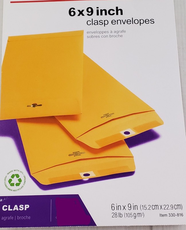 6 x 9 Clasp Envelopes Gummed Closures Storing/ Mailing 28 Lb Kraft Paper