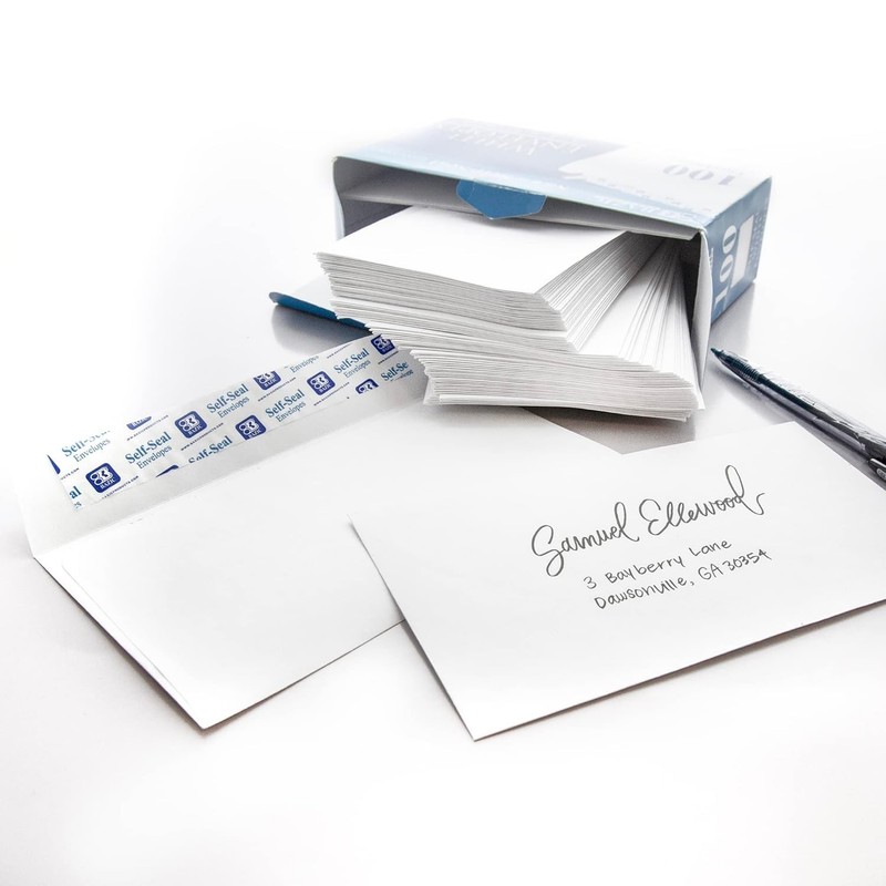 Windowless Self-Sealing White Envelopes - 3 5/8" x 6 1/2", 100 Count gallery