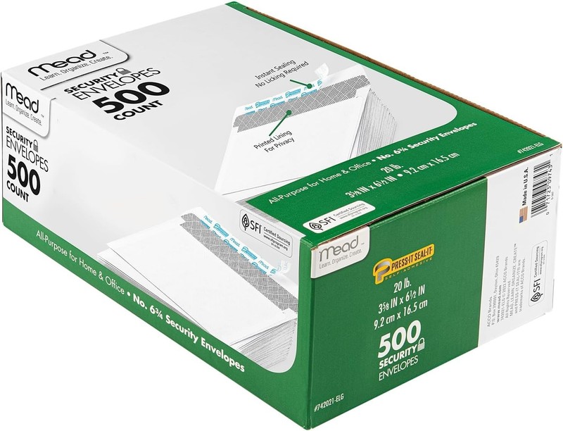 500-Pcs Self Seal #6-3/4 Small Envelopes Security Lining