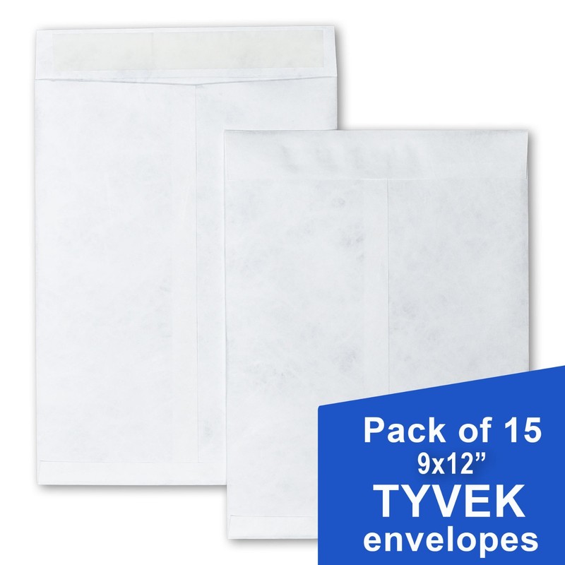 Tyvek Envelopes 9 x 12″, Plain White, Peel & Seal, Pack of 15, FREE Shipping