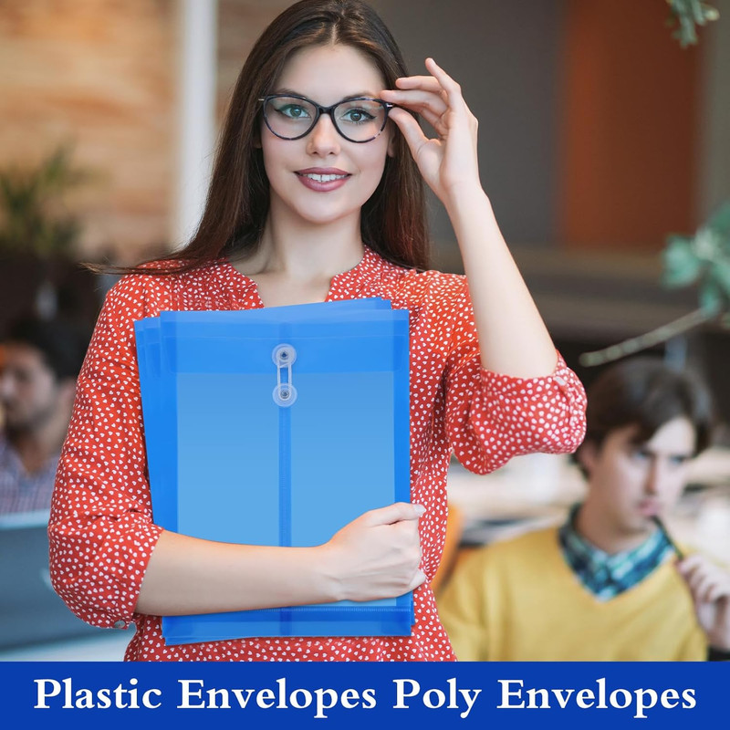 Doce sobres plastico boton cuerda expandible poliester carpeta tamano carta A4 gallery