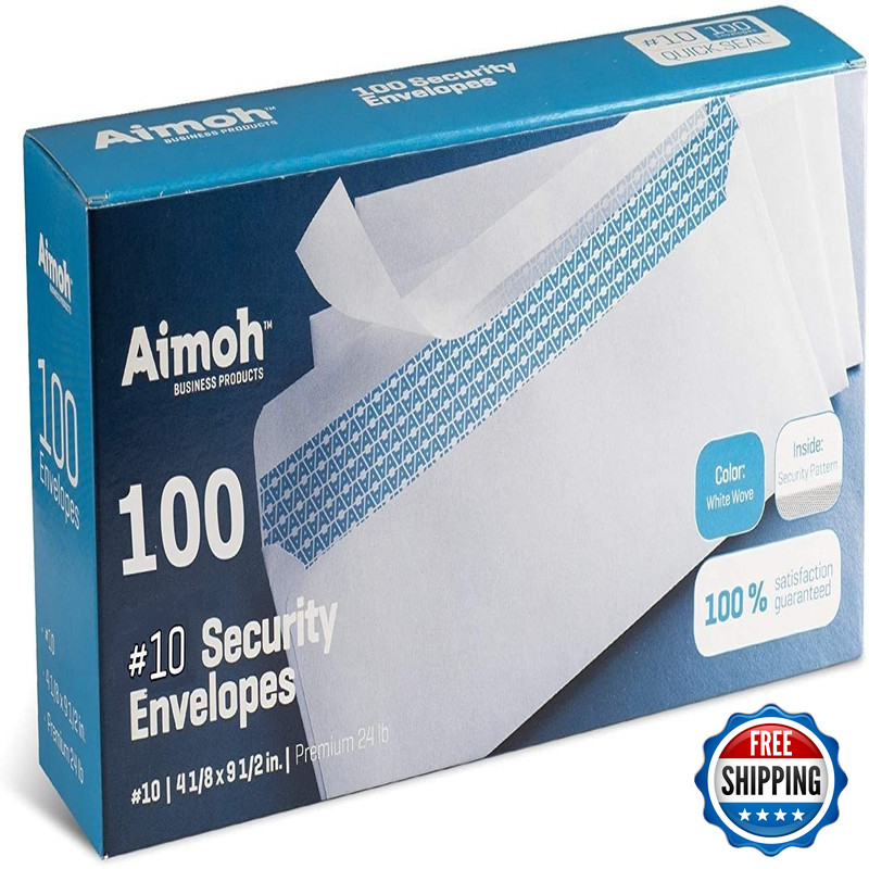 Aimoh 10 Security Self Seal Envelopes 100 Qty No Window Enveguard 4 X 9 White