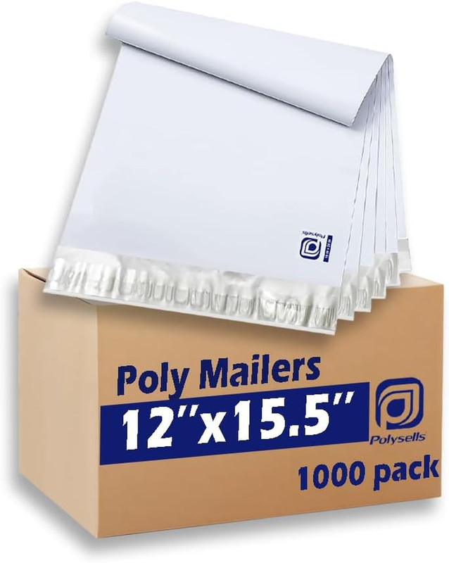 1000 Pcs 12X15.5 Inches White X Silver Poly Mailers Shipping Envelopes, Strong A