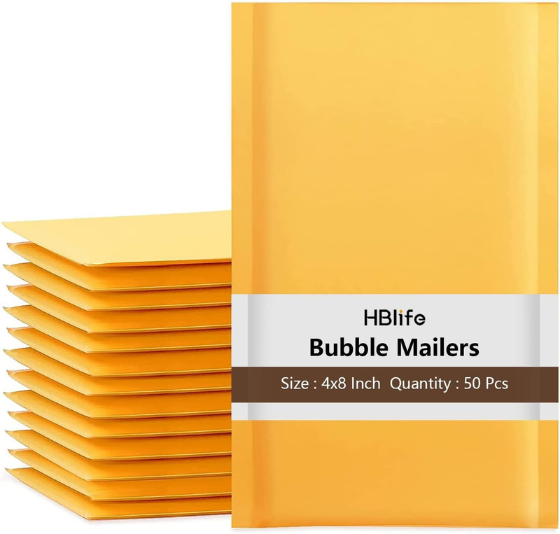 50Pcs Bubble Mailers, 4X8 Inches Self Seal Kraft Poly Mailers, Padded Envelopes
