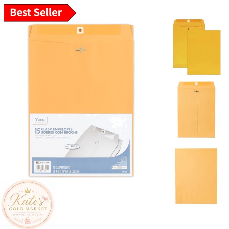 Heavy-Duty Brown Kraft Envelopes 10″ x 13″ with Clasp Closure – 15 Count Package