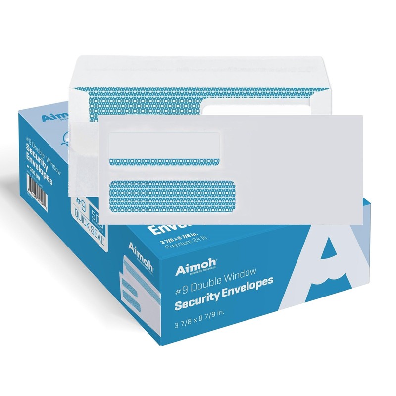 500#9 FLIP & SEAL Double Window Security Envelopes - for Invoices, Statements...