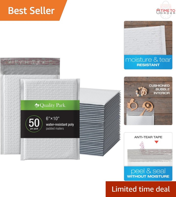 Bubble Mailers 6×9 Inch White Poly Padded Envelopes Water Resistant Self Seal 50