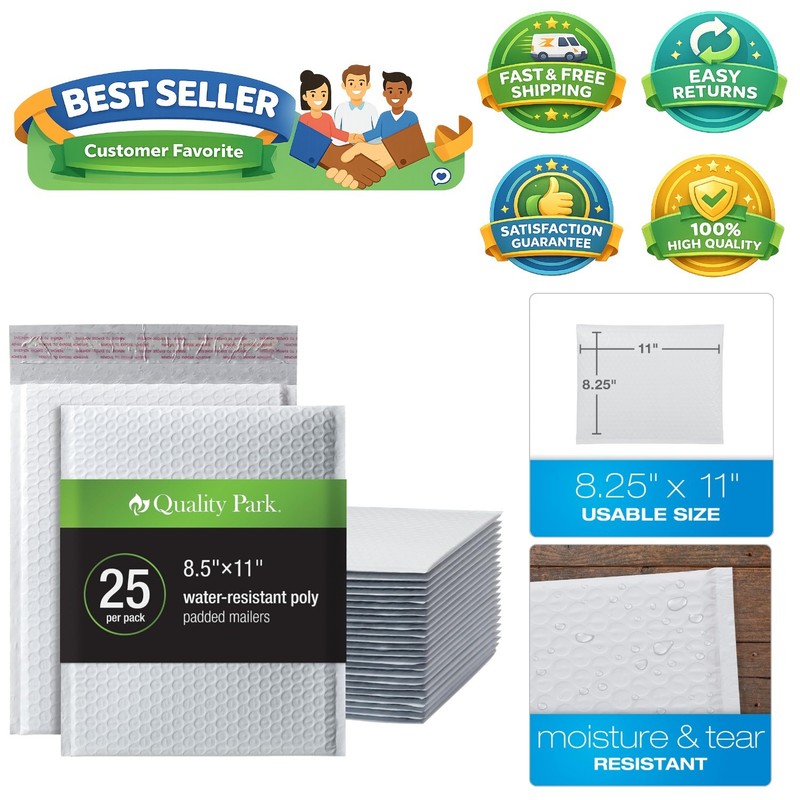 Box of 25 Self-Sealing White Bubble Mailers, 8.5 x 11 – Ideal for Online Sellers