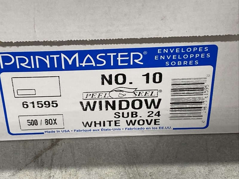 500 Qty Printmaster White Envelopes - No. 10 Window Sub 24 White Wove 61595 New gallery