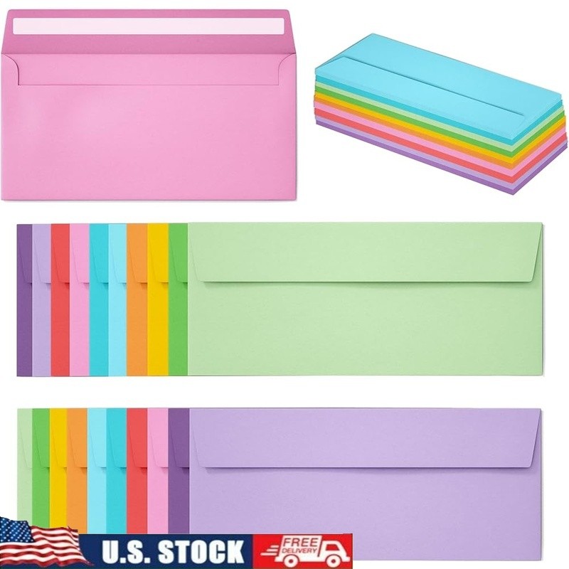 Vibrant Self-Seal Envelopes 50 Pack Colorful Mailers Letters Invitations Checks
