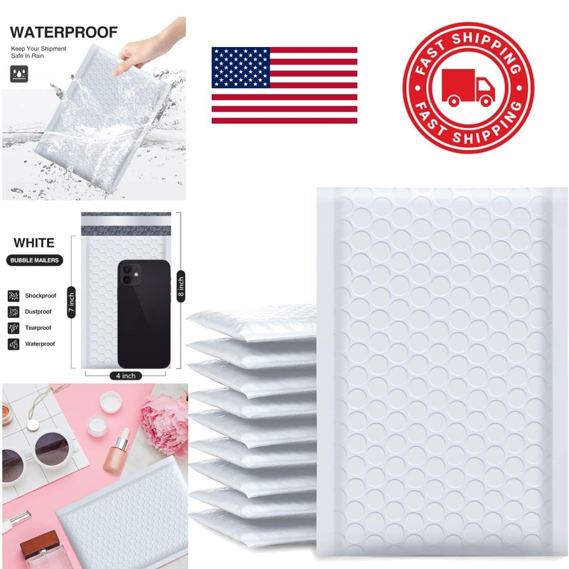 Padded Bubble Mailers 4×8 Inch White Self Seal Adhesive Shipping Bags 50 Count
