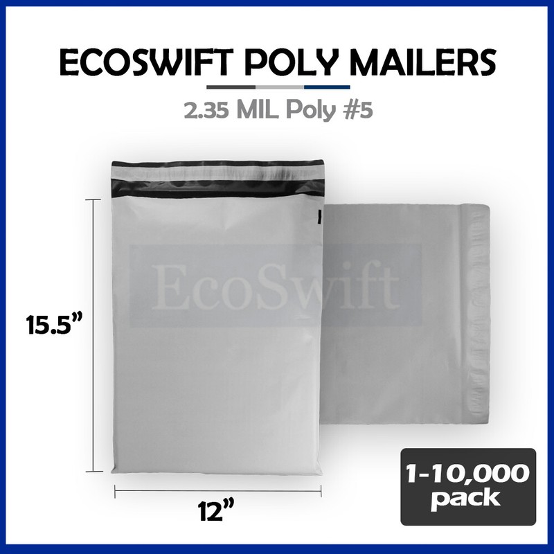 1-10000 12x15.5 "EcoSwift" Poly Mailers Envelopes Plastic Shipping Bags 2.35 MIL