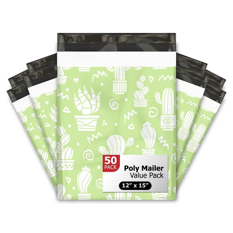 Pro Supply Global 12X15 50 Green Cactus Designer Poly Mailers Waterproof Self