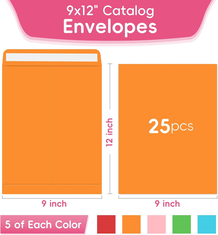 25 Pack Colored Mailing Envelopes, 9 X 12 Inches Self-Seal Colorful Manilla Enve gallery
