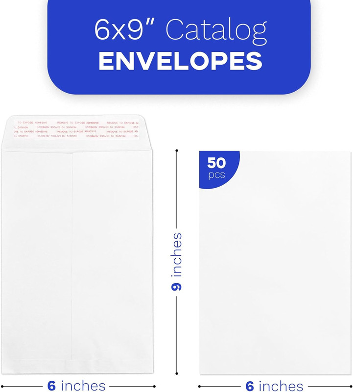 50 PCS White Catalog Envelopes 6X9, Self Seal 100 GSM Manila Envelopes for Maili gallery
