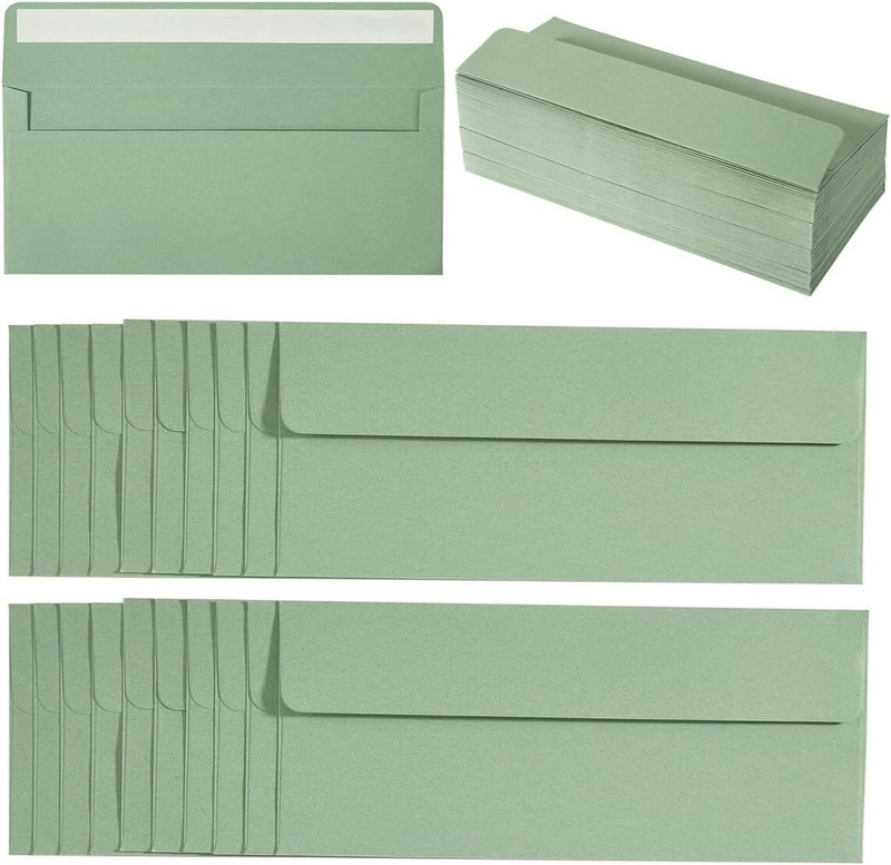 Wishop 100 Pack Sage-Green #10 Business Envelopes Self Seal Standard Envelopes f