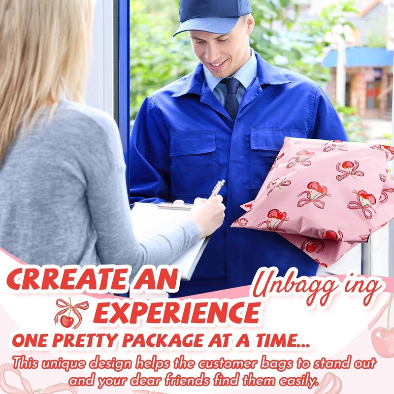200 PCS 10x13" Pink Cherry Bow Poly Mailer Designer Shipping Envelopes gallery