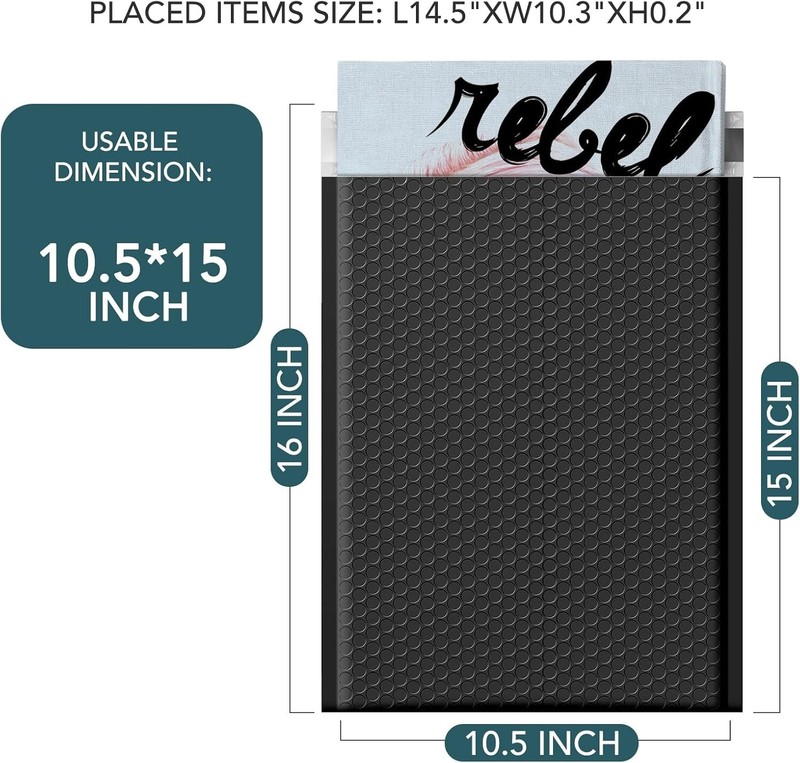 Bubble Mailers 10.5x16 Large Padded Envelopes 10.5x15 Mailing Bag #5 250pc Black gallery