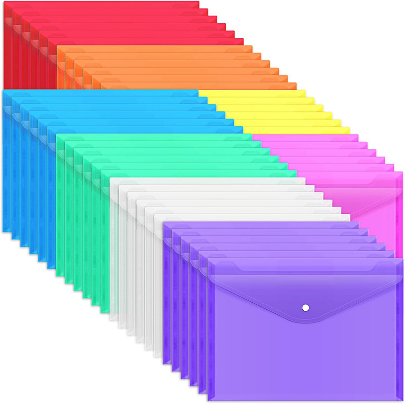 48 Pack Plastic Envelopes Poly Envelopes with Snap Closure, Clear Document File