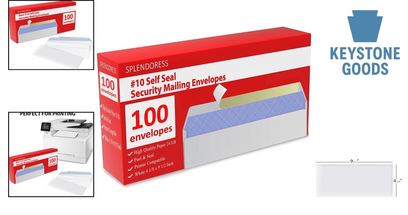 100 Self Seal Business Envelopes with Security Tint - White, No Window, 4-1/8... gallery