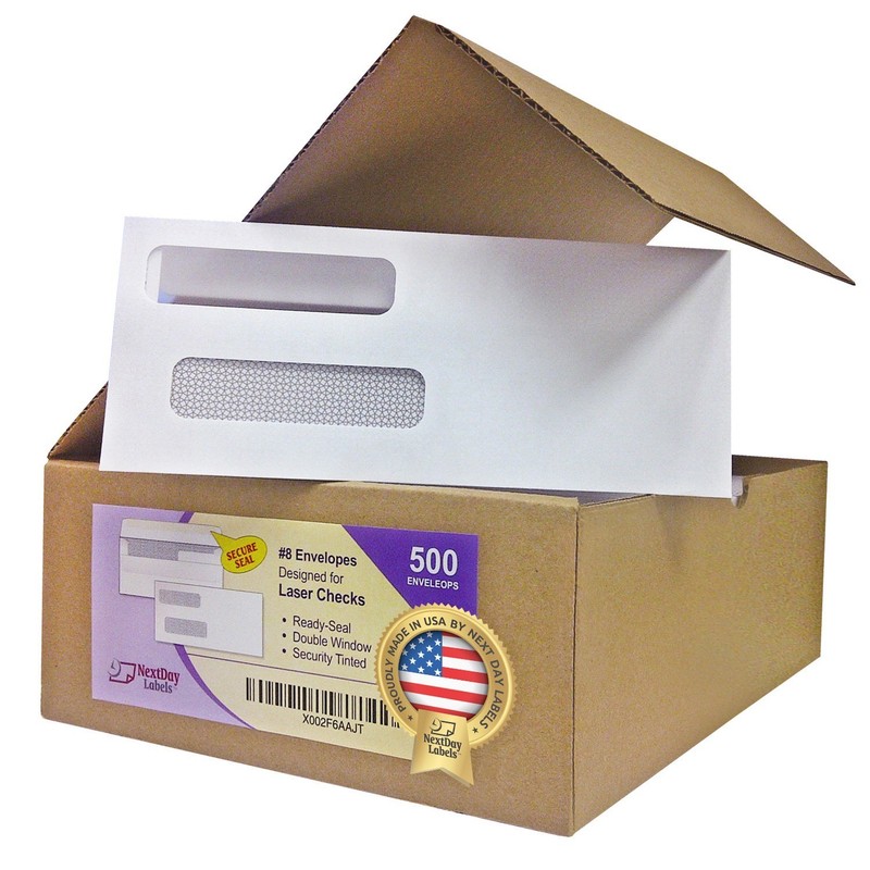 #8 Self Seal Double Window Security Envelopes for QuickBooks Check, New – 500