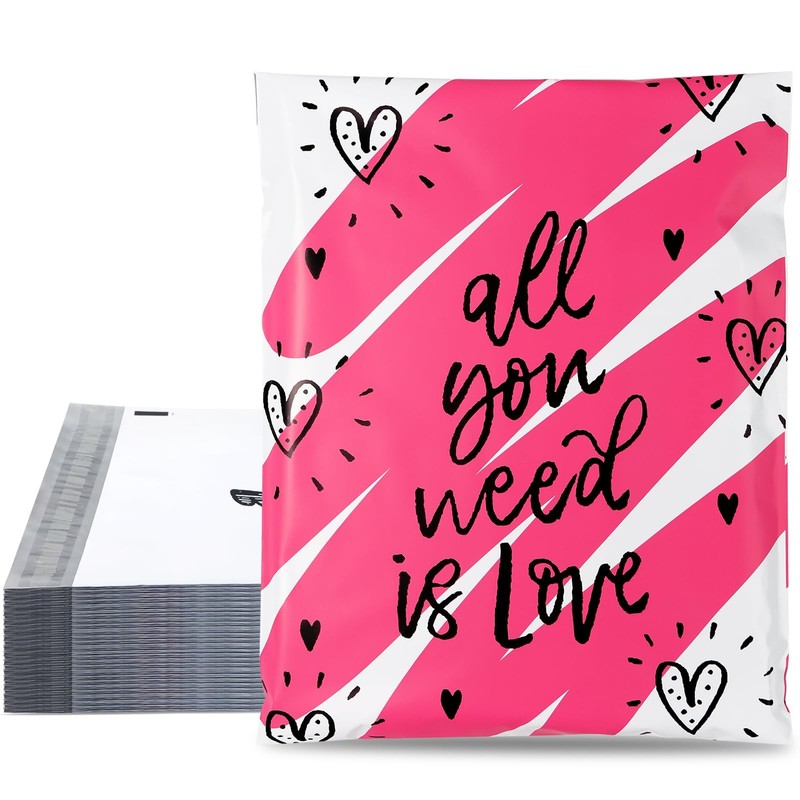 10×13 Inch 100 Pack 3.15Mil Poly Mailers Hot Pink Love Heart Shipping Bags, S…