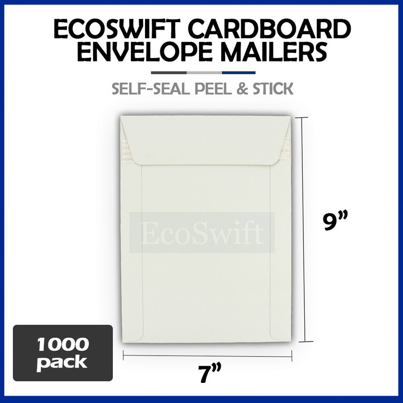 1000 7 x 9 EcoSwift White CD/DVD Photo Shipping Flats Cardboard Envelope Mailers