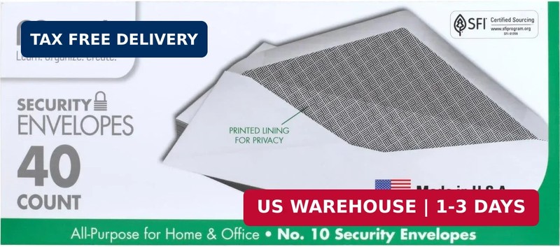 40Pcs Security Letter White Business Envelopes Security Printed Lining Gummed