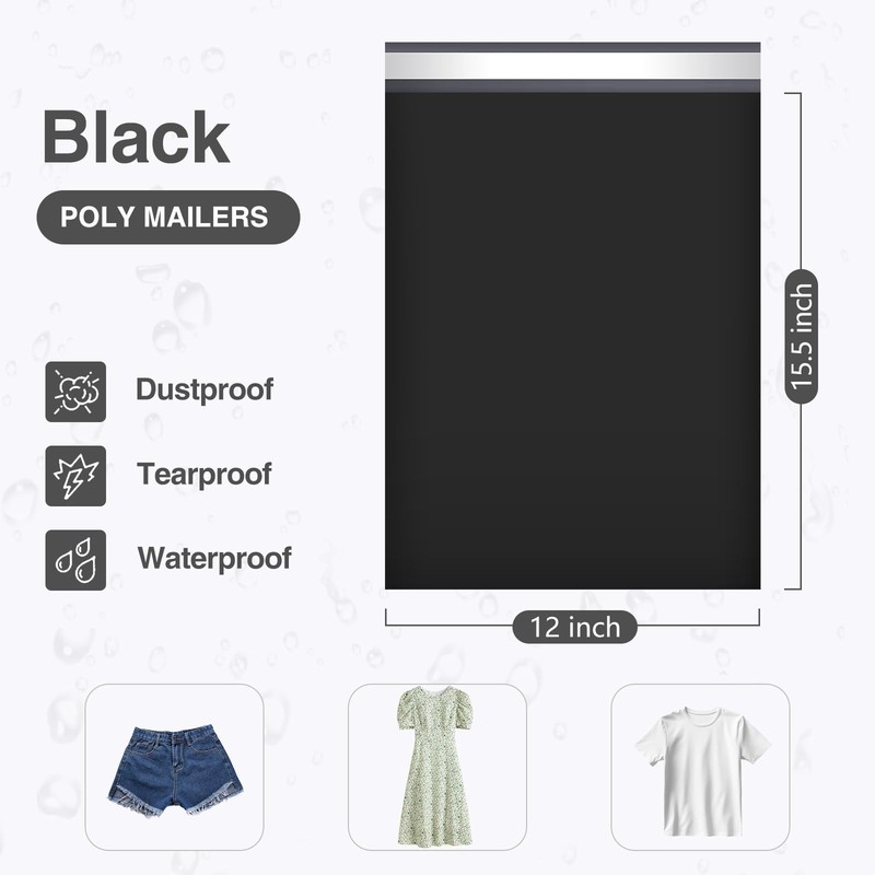 50 PCS 12x15.5 Inch Poly Mailers Black Shipping Bags Self-Sealing Waterproof gallery