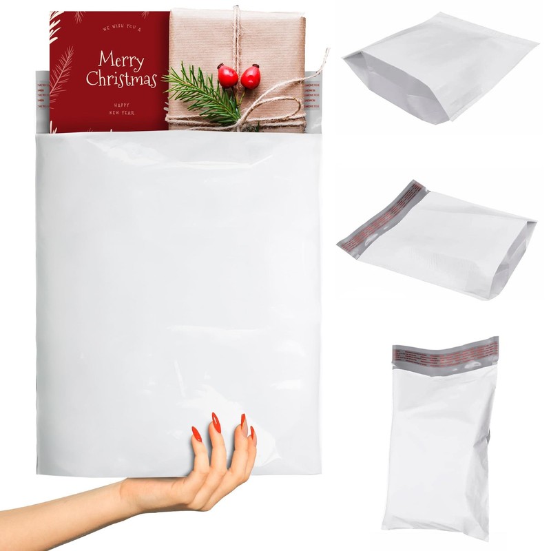 Gusseted Poly Mailers, 10 x 13 x 2 Inch, 2.5 Mil White Shipping Bags for Clot…