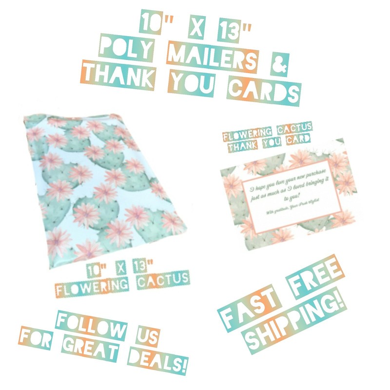 200 Piece Flowering Cactus Bundle 100 10×13 Poly Mailers & 100 Thank You Cards