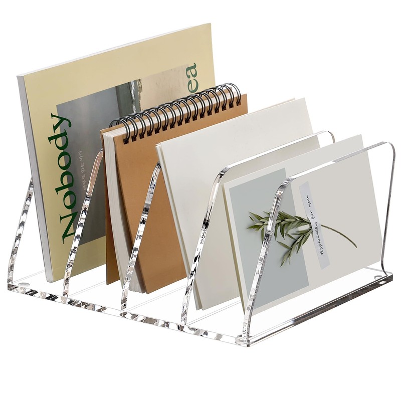 SANRUI Acrylic Desk File Sorter 4 Compartments Non-Laddered, Transparent