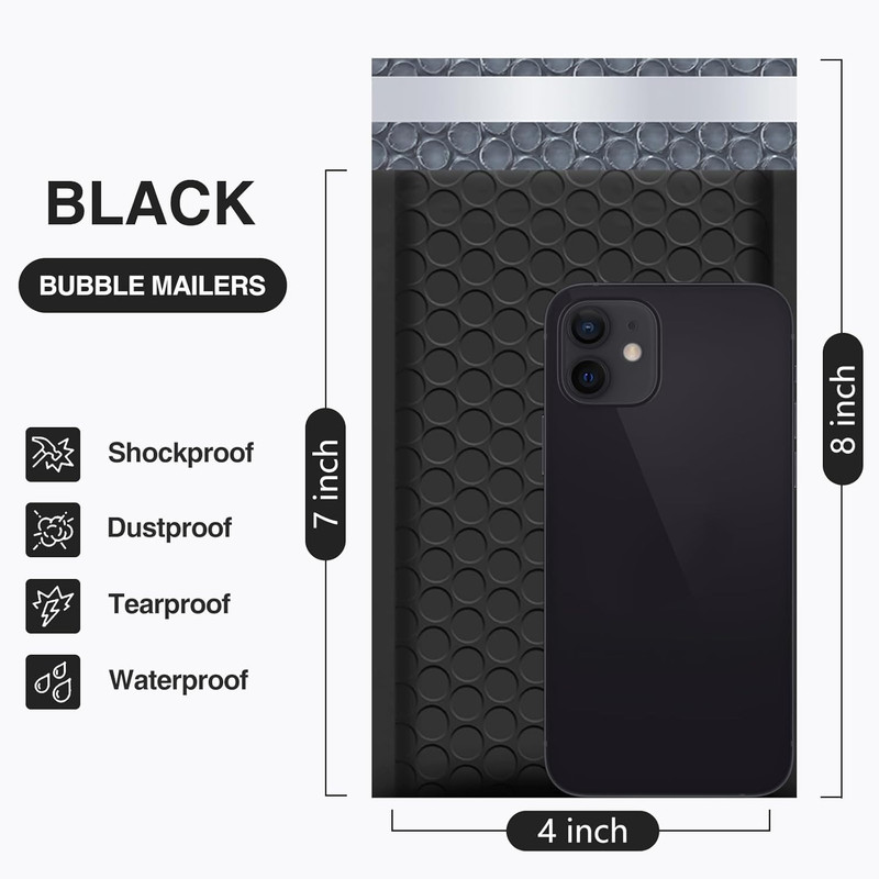 Bubble Mailers 4X8 Inch Black 50 Pack Usable Size 4X7 Padded Envelopes Small Bus gallery