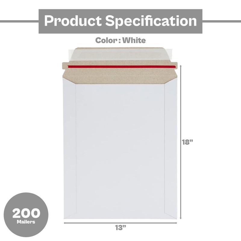 200 Pcs White Rigid Photo Document Mailers 13"x18" Cardboard Envelopes gallery