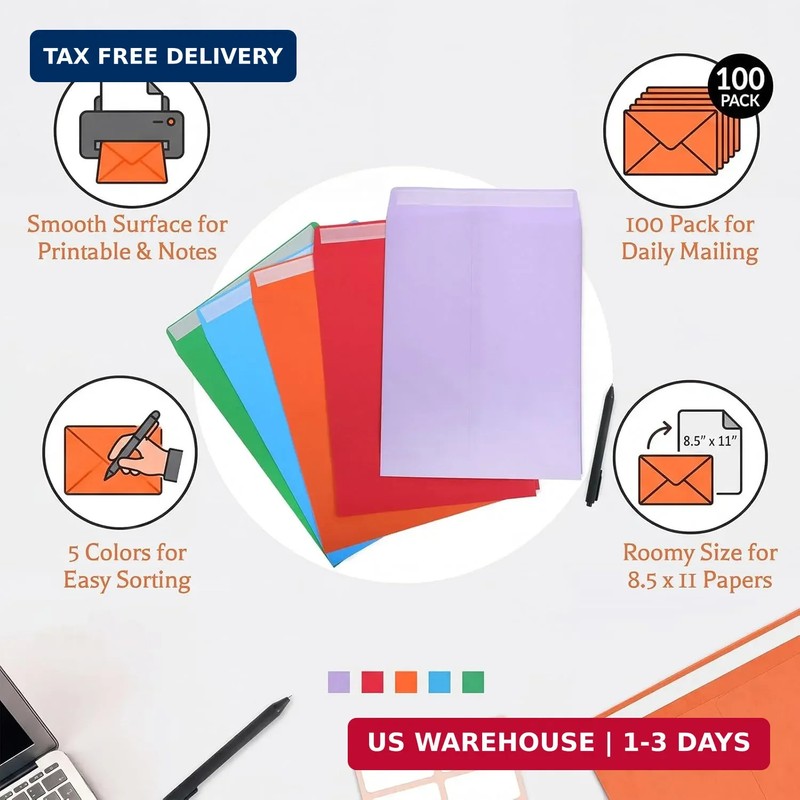Thboxes Manilla Envelopes 9 x 12 Inch, 100 Pack Colored Manila Envelopes Large M gallery