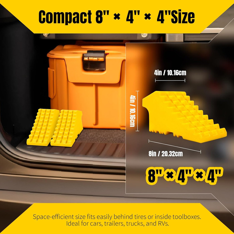High Visibility Poly Foam Wheel Chock 2-Pack | 8" x 4" x 4" Lightweight Tire Sto gallery